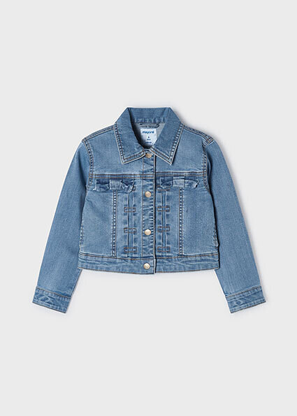 Mayoral 3474 girls basic jean jacket with silver heart button – Medio