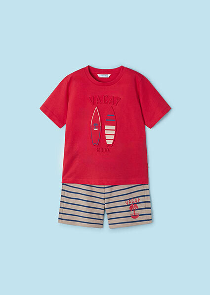Mayoral 3607 Boy's Short Sleeve Vacay T-Shirt & Stripe Shorts Set 2PC