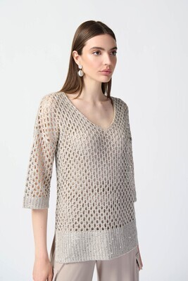 Joseph Ribkoff 241922 Women's 3/4 Sleeve Sequin Crochet Top