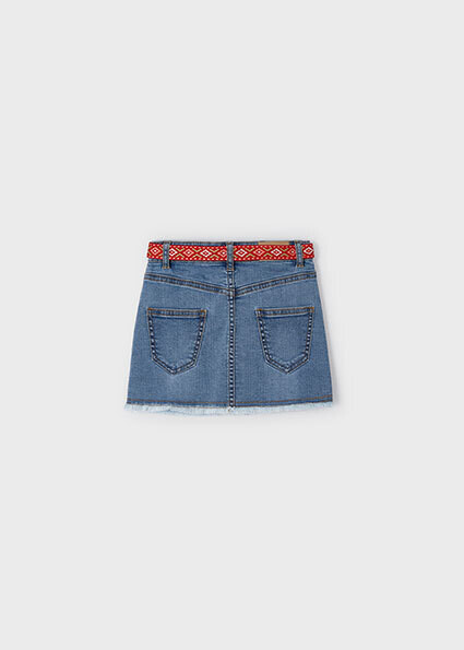 Mayoral 3906 girls denim skirt with frayed end and red belt set – Medio
