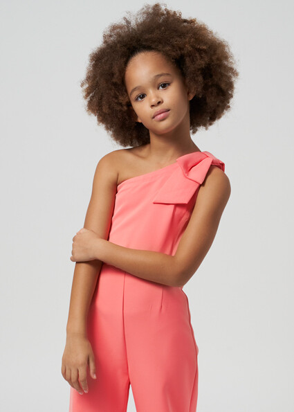 Mayoral 6853 Girl's One-Shoulder Crepe Jumpsuit