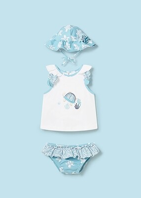 Mayoral 1633 Baby Girl’s Bathing Suit Set w/ Hat