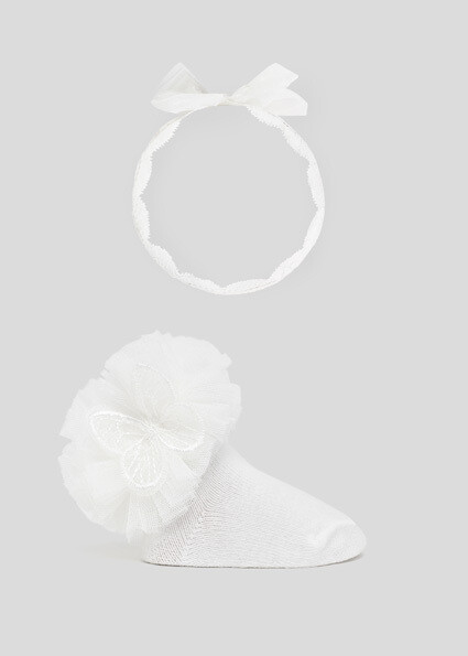 Mayoral 9710 Baby Girl's Knit Sock & Lace Headband Set 2PC