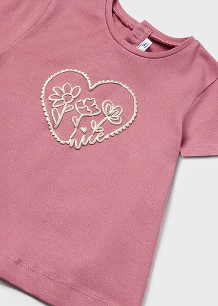 Mayoral 105 Baby Girl's Short Sleeve Gold Heart T-Shirt