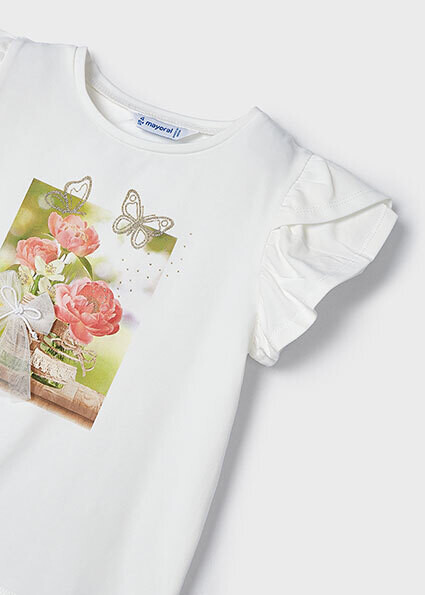 Mayoral 3091 Girl's Short Sleeve Butterfly & Flower Print T-Shirt