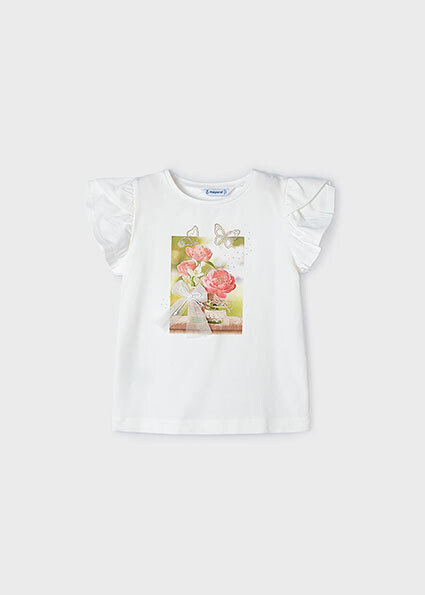 Mayoral 3091 Girl's Short Sleeve Butterfly & Flower Print T-Shirt