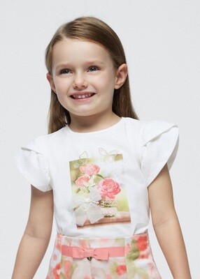 Mayoral 3091 Girl's SS Butterfly & Flower Print T-Shirt/