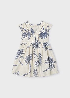 Mayoral 3934 Girl's Cap Sleeve Linen Palm Tree Dress