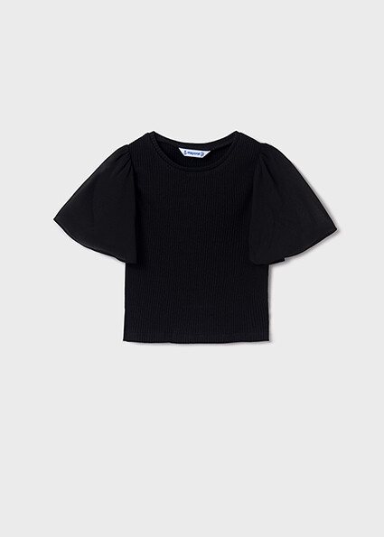 Mayoral 6004 Girl's Ruffle Chiffon Sleeve Ribbed Top
