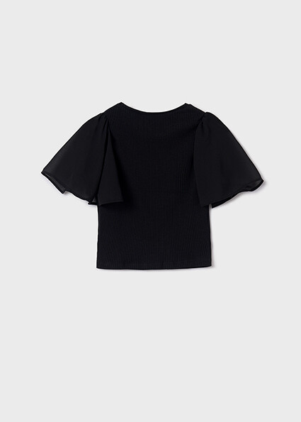 Mayoral 6004 Girl's Ruffle Chiffon Sleeve Ribbed Top