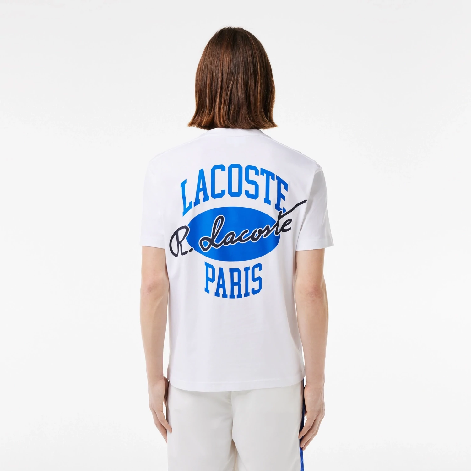 Lacoste TH8590 52 001 Men’s Short Sleeve Large Logo On The Back T-Shirt /WHITE – Blue