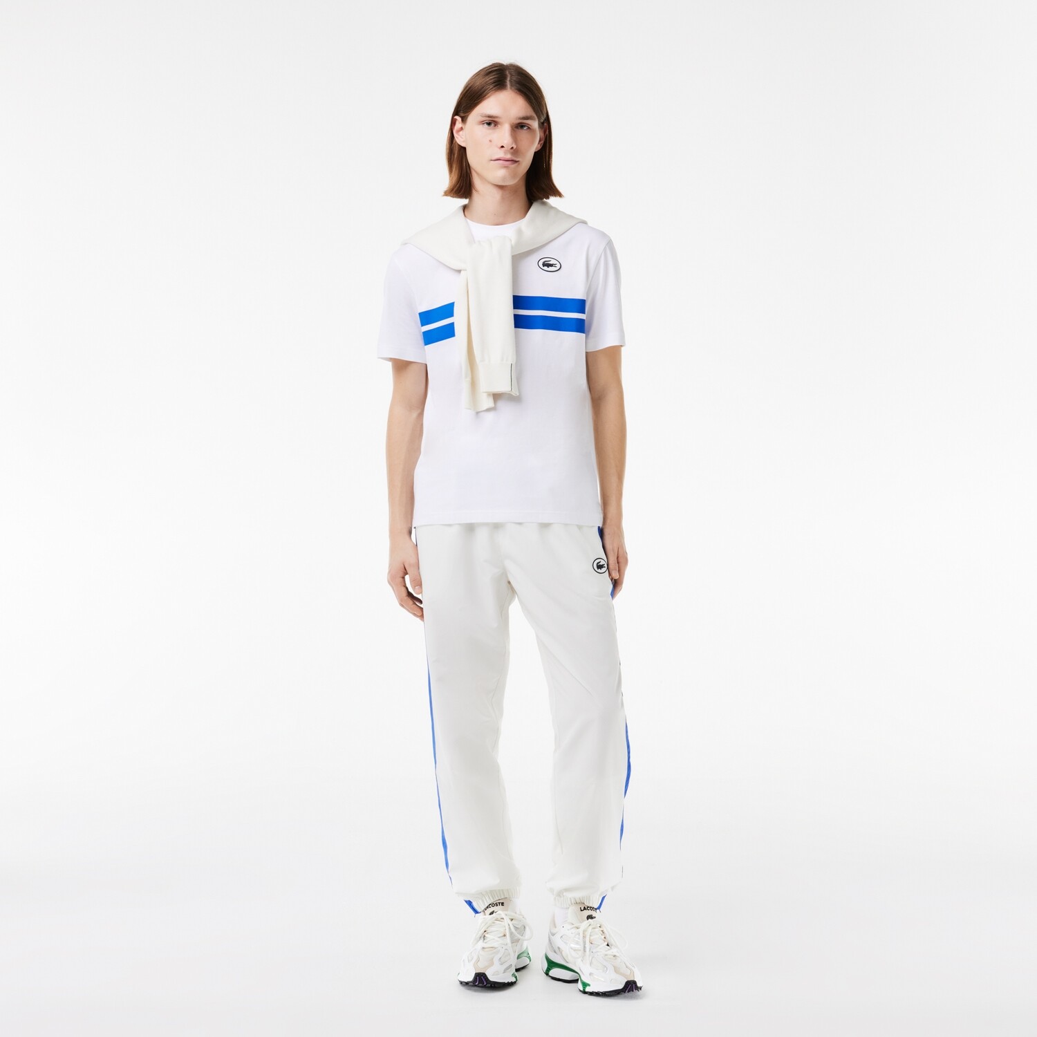 Lacoste TH8590 52 001 Men’s Short Sleeve Large Logo On The Back T-Shirt /WHITE – Blue