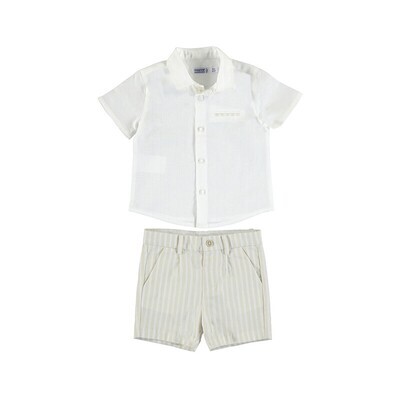 Mayoral 1232 Baby Boys White Shirt With Beige and White Striped Shorts