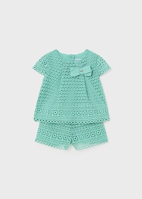 Mayoral 1233 Baby Girl's Short Sleeve Crochet Top & Shorts Set 2PC