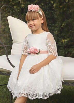 Abel & Lula 5034 Girl's Short Sleeve Guipure Lace Embroidered Dress
