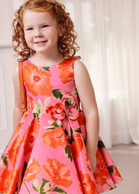 Abel & Lula 5060 Girl's SL Satin Floral Print Dress/