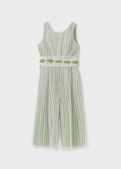 Abel & Lula 5260 Girl's SL Pleated Dotted Tulle Jumpsuit/, Color: VERDE, Size: 10