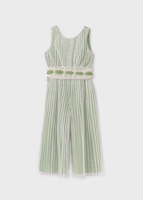 Abel & Lula 5260 Girl's SL Pleated Dotted Tulle Jumpsuit