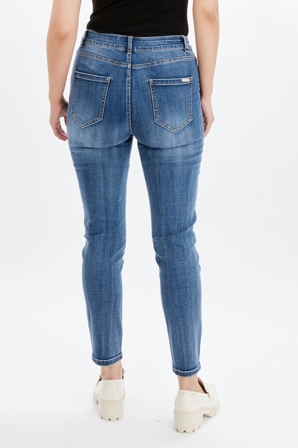 Frank Lyman 234146U Women's Straight Leopard & Sequin Patchwork Jeans – Blue
