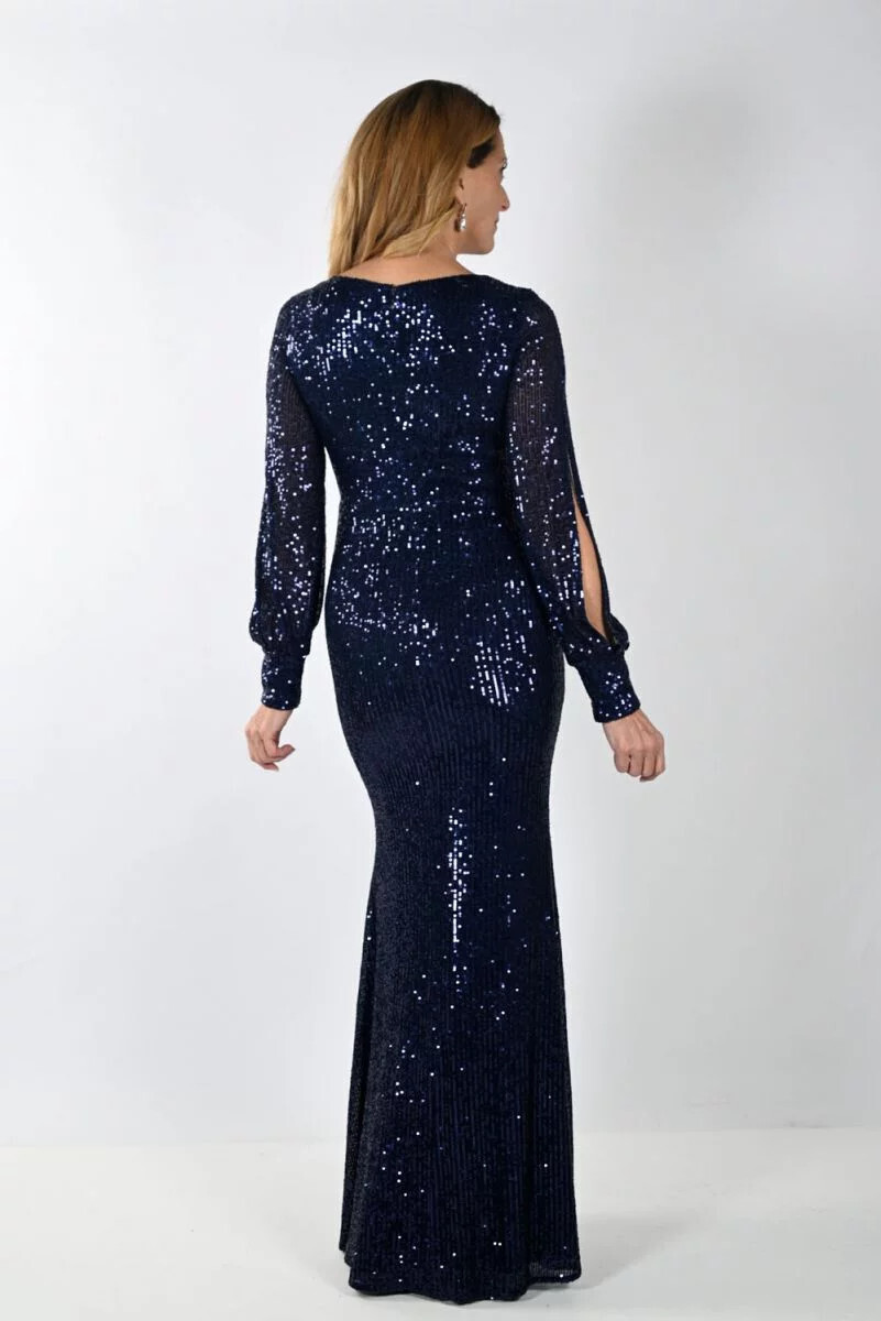 Frank Lyman 239808U Women's Long Sleeve Maxi Sequin Dress – Navy