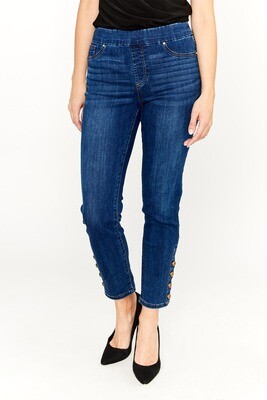 Frank Lyman 233916U Women’s Skinny Stretch Pull-On Jeans w/ Button Detail – Blue