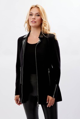 Frank Lyman 234138U Women's LS Knit & Vegan Leather Zip Jacket/ BLACK