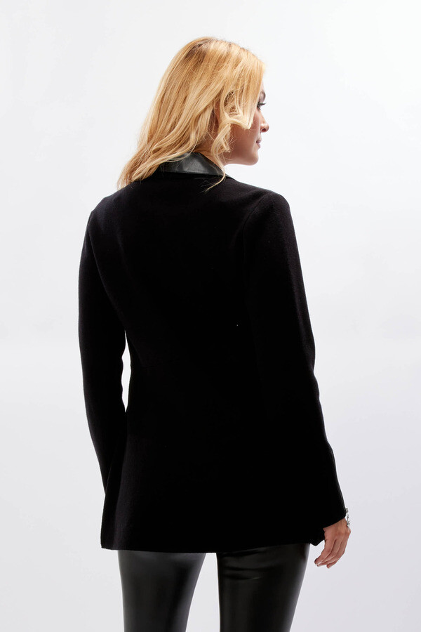 Frank Lyman 234138U Women's Long Sleeve Knit & Vegan Leather Zip Jacket – Black
