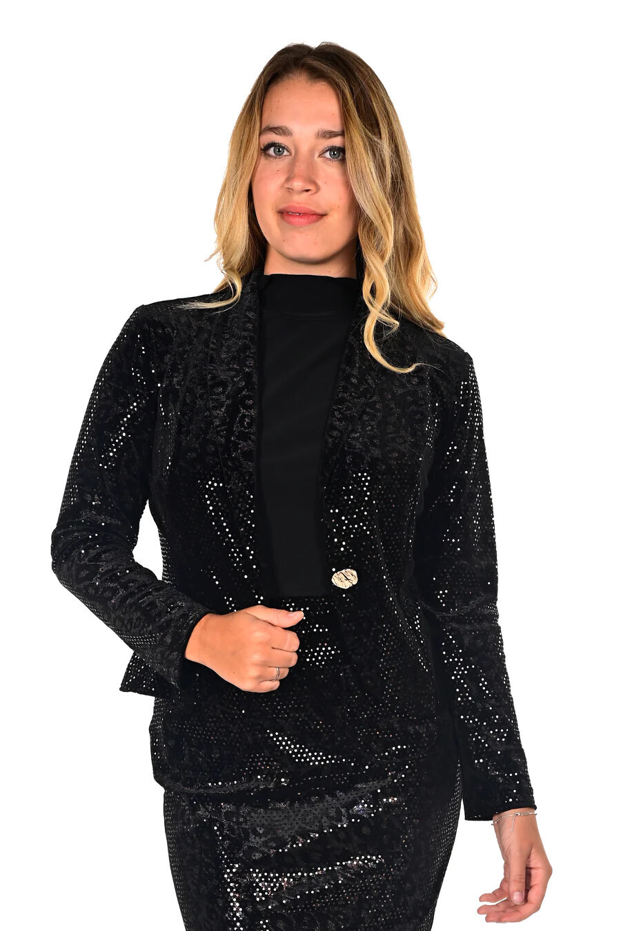 Frank Lyman 234486 Women's Long Sleeve Knit Leopard Shimmer Blazer – Copper- Black