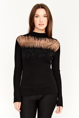 Frank Lyman 233842U Women's Long Sleeve Mock Neck Sweater – Black
