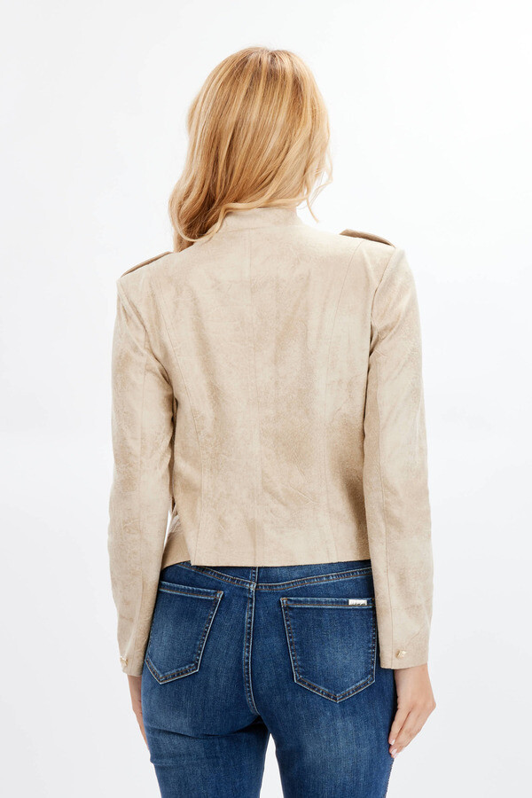Frank Lyman 234141U Women's Long Sleeve Vegan Leather Crop Jacket – Champagne
