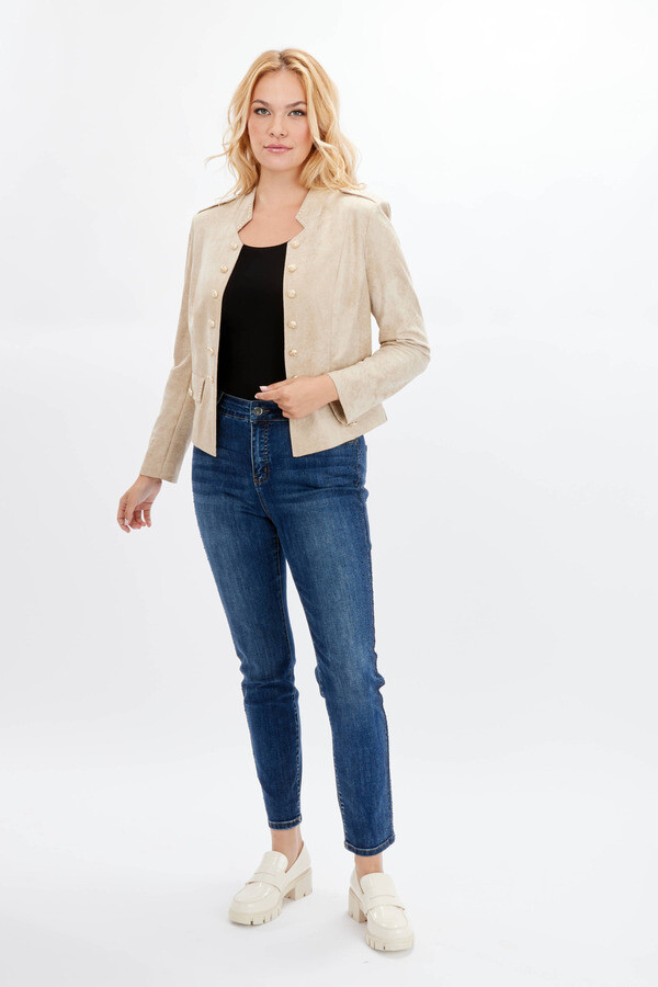 Frank Lyman 234141U Women's Long Sleeve Vegan Leather Crop Jacket – Champagne