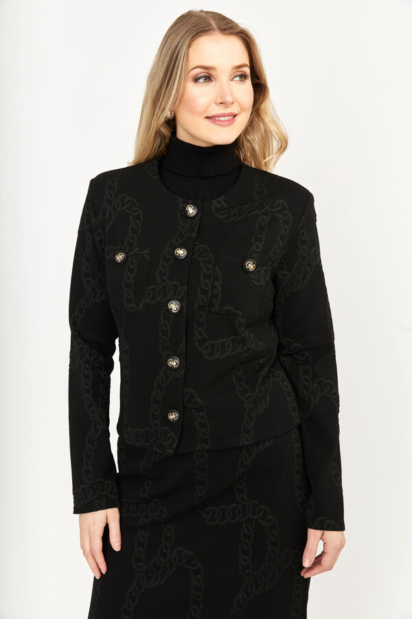 Frank Lyman 233363 Women's Long Sleeve Chain Emossed Jacket – Black