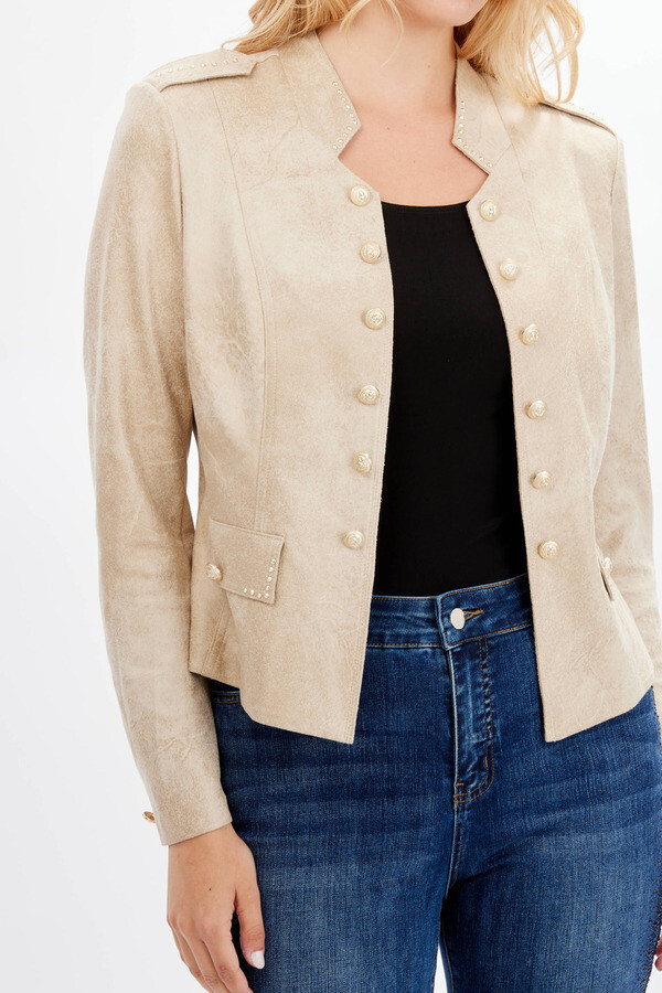 Frank Lyman 234141U Women's Long Sleeve Vegan Leather Crop Jacket – Champagne