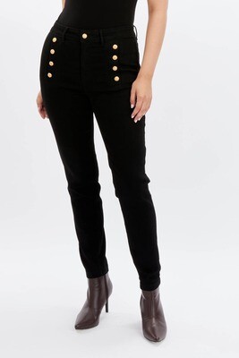 Frank Lyman 234111U Women’s Slim Fit Pants w/ Gold Buttons – Black