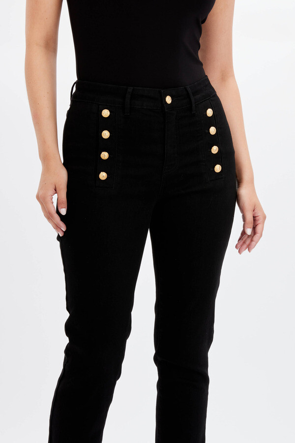 Frank Lyman 234111U Women’s Slim Fit Pants w/ Gold Buttons – Black