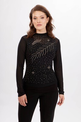 Frank Lyman 234128U Women's Long Sleeve Sheer Gem Top – Black