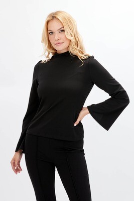Frank Lyman 234223 Women's Long Sleeve Chain Detail Top – Black