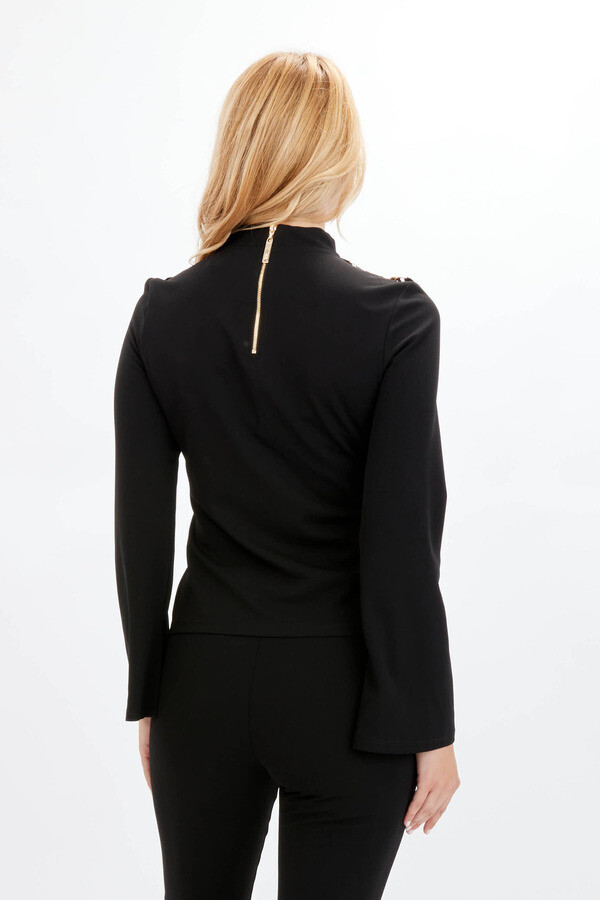 Frank Lyman 234223 Women's Long Sleeve Chain Detail Top – Black