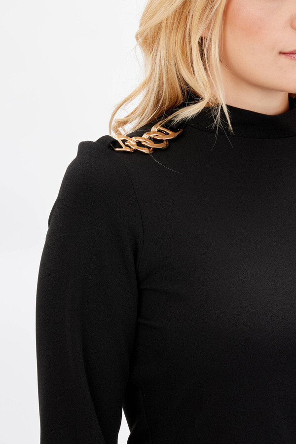 Frank Lyman 234223 Women's Long Sleeve Chain Detail Top – Black