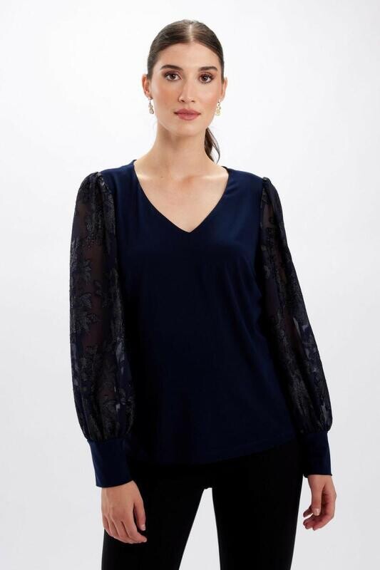 Frank Lyman 234389 Women's LS Chiffon Top/ NAVY