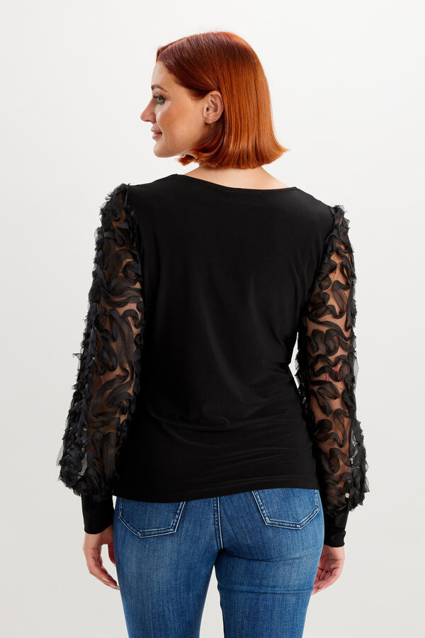 Frank Lyman 234514 Women's Long Sleeve Ruffle Sleeve V-Neck Top – Black