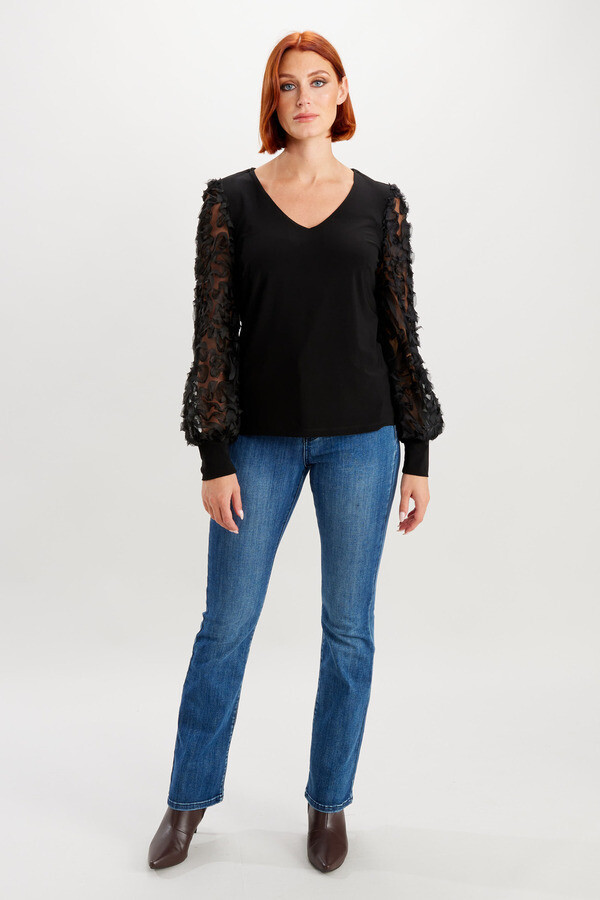 Frank Lyman 234514 Women's Long Sleeve Ruffle Sleeve V-Neck Top – Black