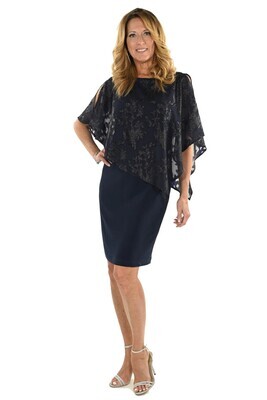Frank Lyman 234388 Women's SL Embossed Cape Dress/ NAVY