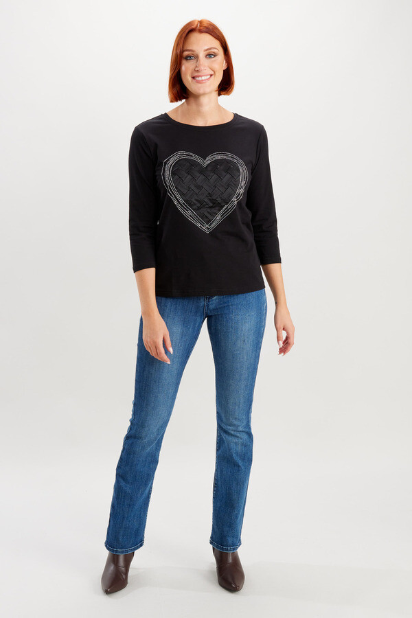 Frank Lyman 233828U Women’s Long Sleeve Rhinestone Heart Top – Black