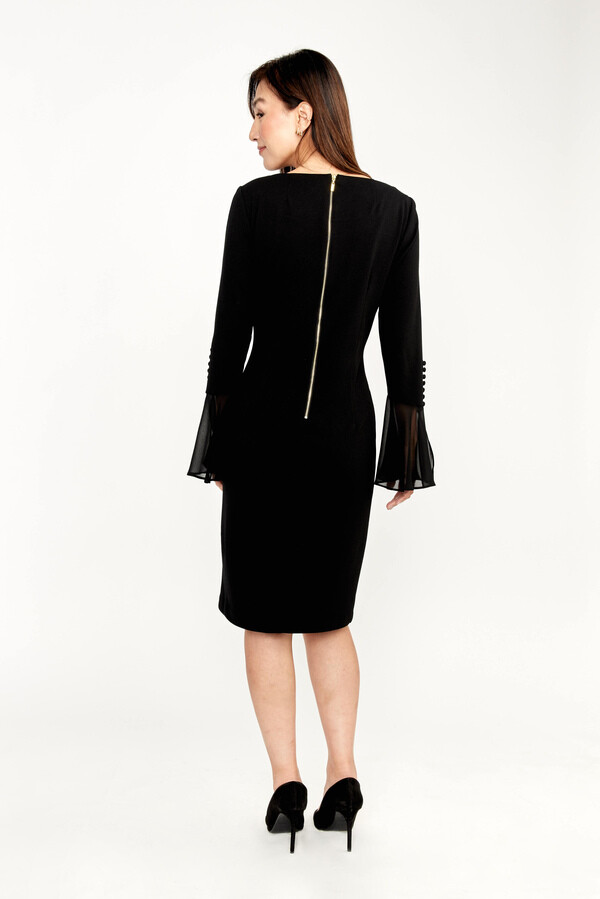Frank Lyman 233125 Women’s Long Sleeve Chiffon Ruffle Dress – Black
