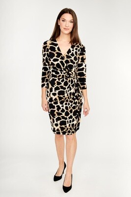 Frank Lyman 233129 Women’s LS Giraffe Print Dress/ BLACK- BEIGE