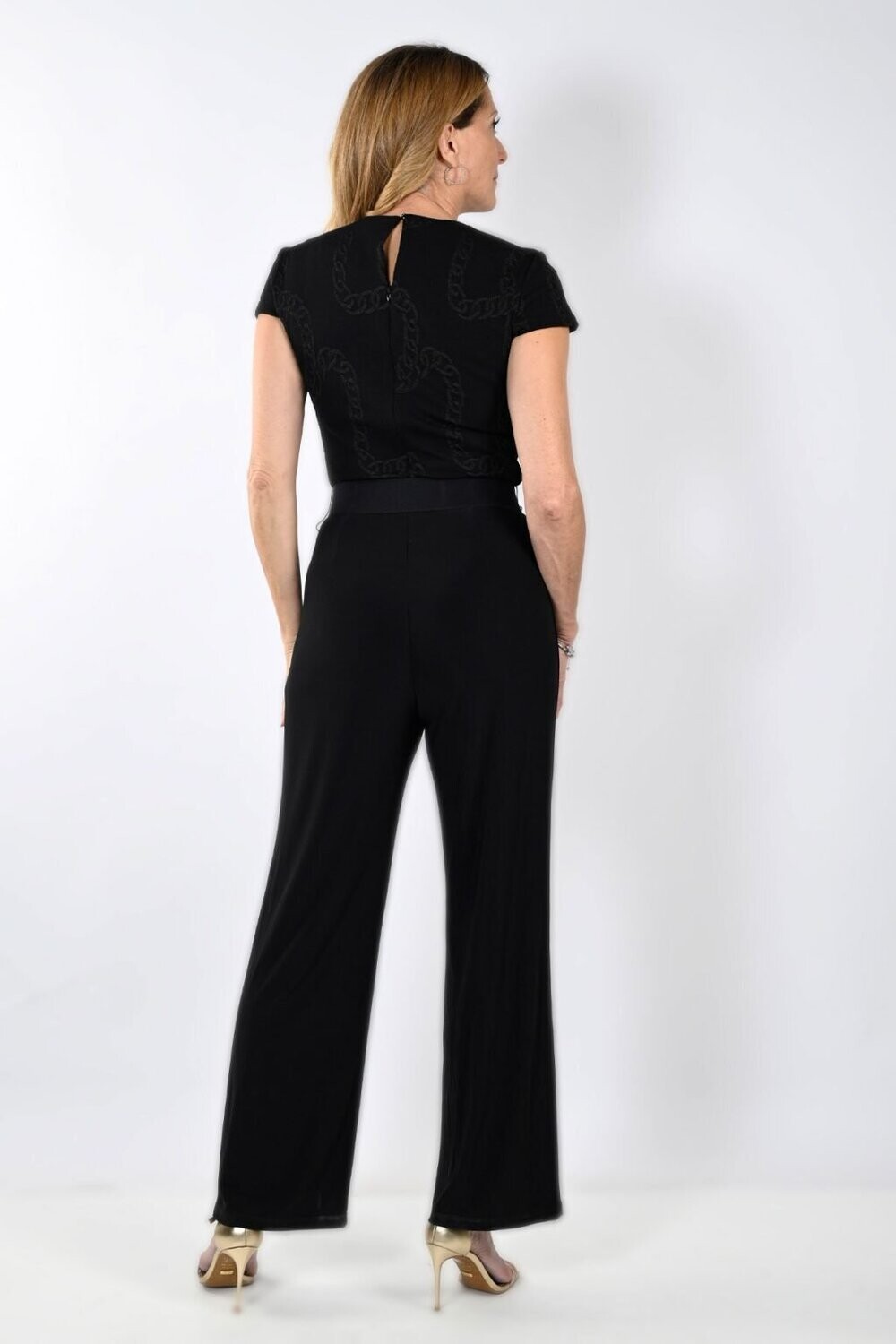 Frank Lyman 233366 Women's Short Sleeve Chain Print Jumpsuit – Black