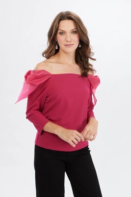 Frank Lyman 239143 Women’s LS Off-Shoulder Top w/ Bows/ ROSE