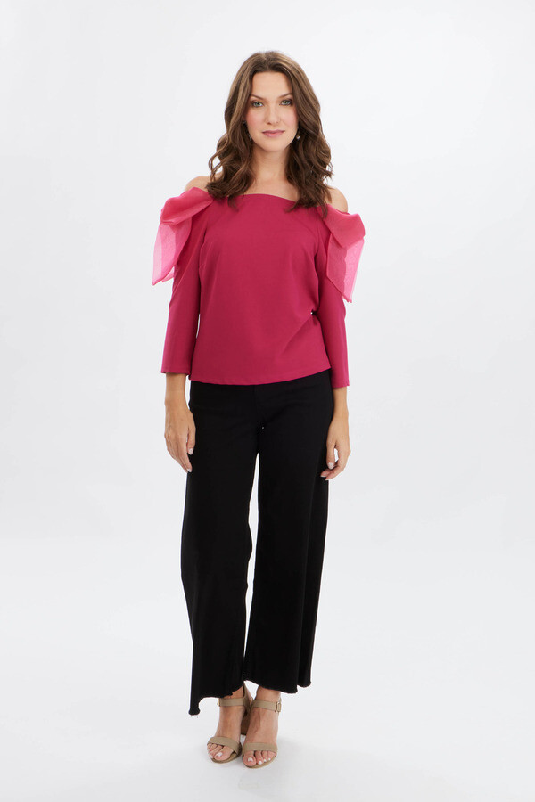 Frank Lyman 239143 Women’s Long Sleeve Off-Shoulder Top w/ Bows – Rose