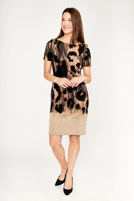 Frank Lyman 233410 Women’s SS Leopard Dress/ BLACK- BEIGE